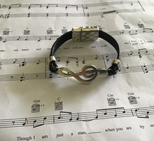 Load image into Gallery viewer, Leather Cord Clef/Guitar Bracelet