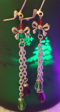 Load image into Gallery viewer, Gold Tone Bow &amp; Crystal Dangles
