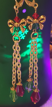 Load image into Gallery viewer, Gold Tone Bow &amp; Crystal Dangles
